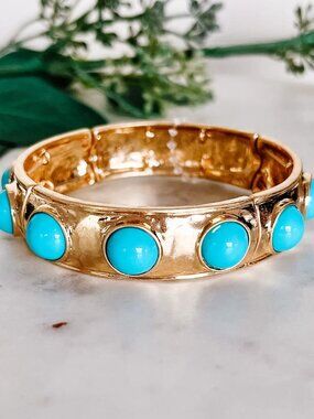 Turquoise and Gold statement stretch bracelet